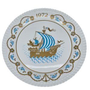Vintage Spode 1972 Christmas Plate Sailing Ship Gold Blue Trim Bone China 3rd